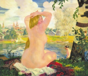 bañarse 1921 Boris Mikhailovich Kustodiev Pinturas al óleo